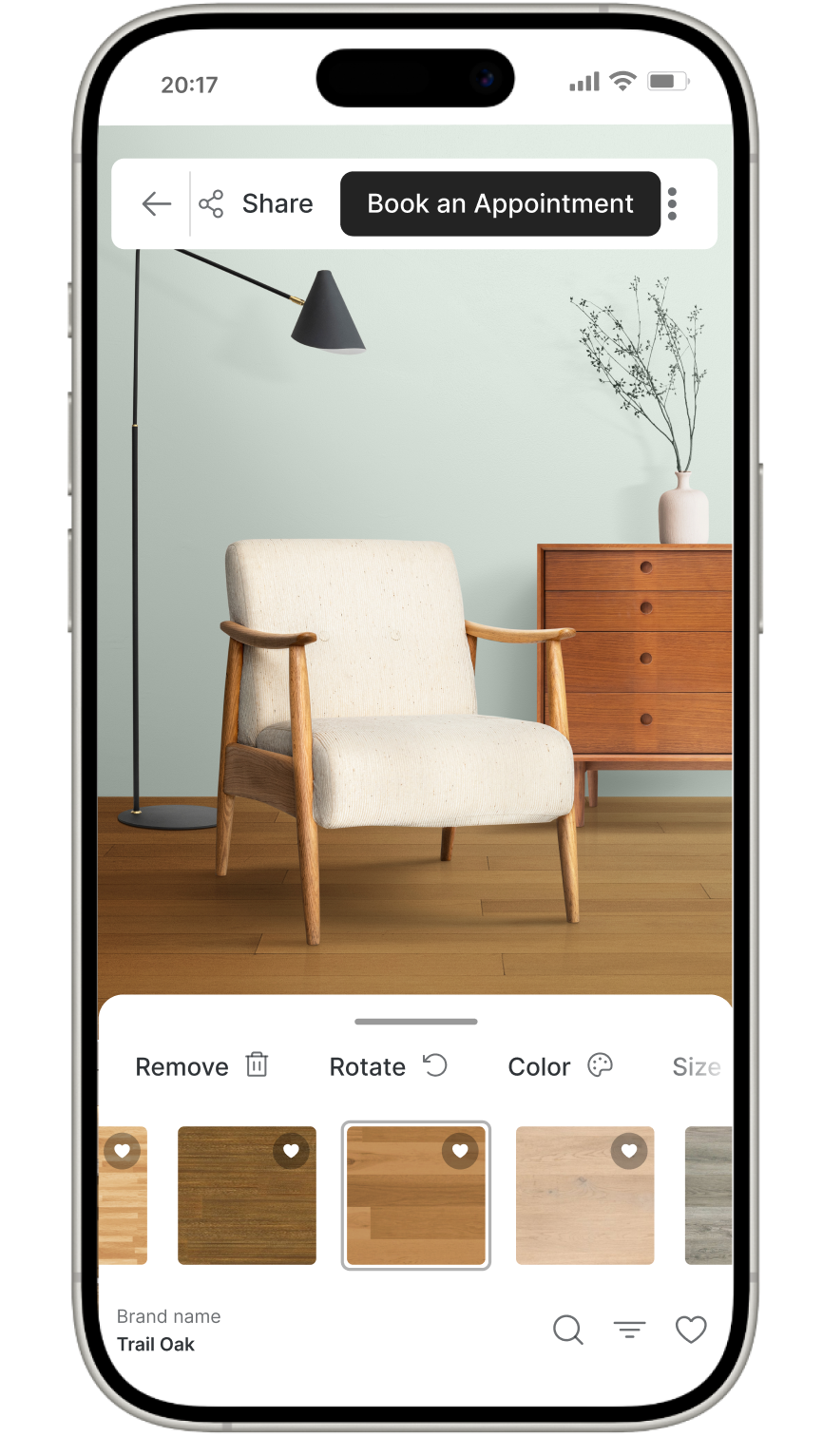 Roomvo flooring visualizer on a mobile phone
